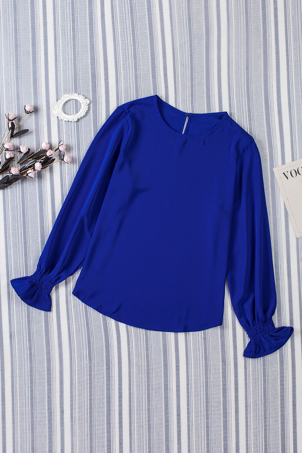 Crew Neck Ruffle Bubble Sleeve Top