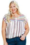 Plus Size Boho Floral Striped Print Blouse