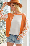 Apricot Colorblock Leopard Sleeve Patchwork Top