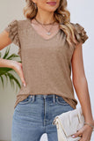 Solid Color V Neck Flutter Sleeve T-Shirt