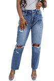 Sky Blue Open Knee Cutout Straight Leg Jeans