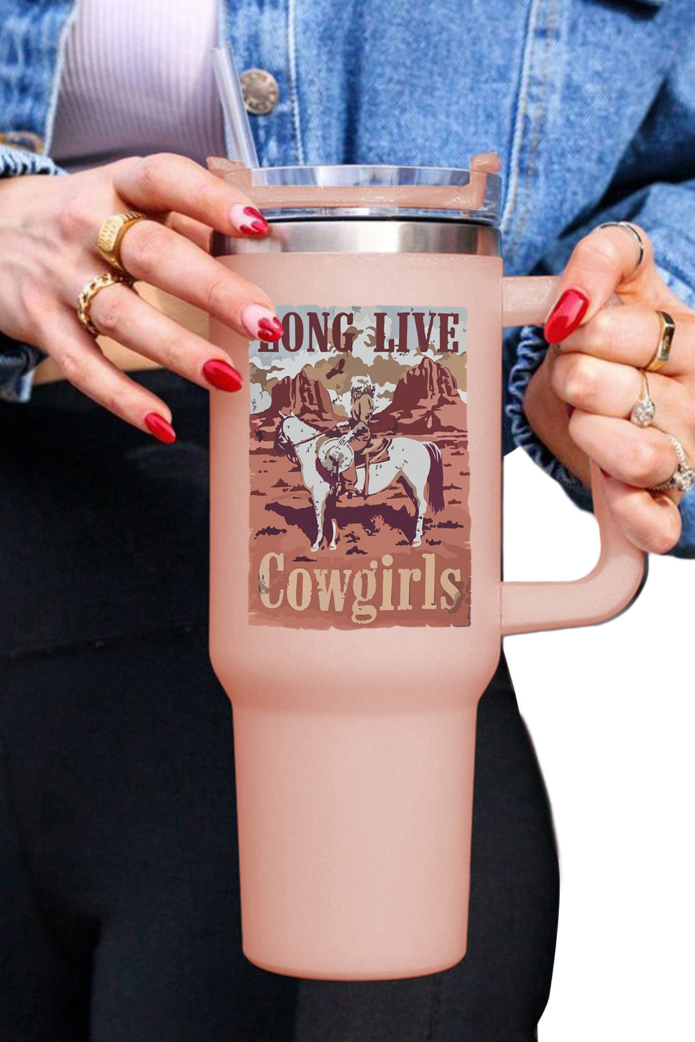 Tasse à double isolation en acier inoxydable 304 Pink Western Cowgirls Graphic 40oz 