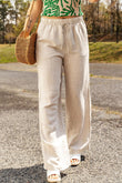 Linen Elastic Drawstring Waist Loose Pants