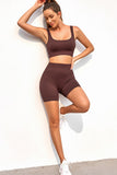 2pcs Solid Color Ribbed Knit Yoga Set