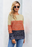 Blue Color Block Netted Texture Pullover Sweater