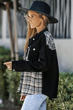 Plaid Patchwork Raw Hem Denim Jacket