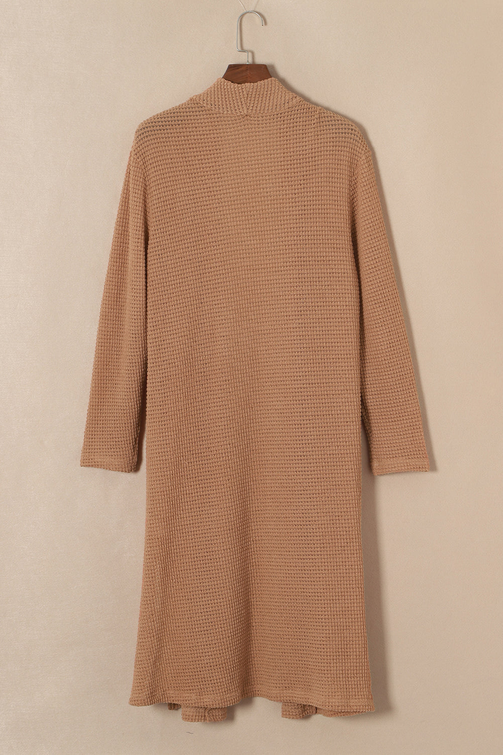 Long Waffle Knit Cardigan with Pockets