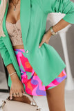 Abstract Print Wrap V Neck Puff Sleeve Dress