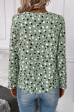 Green Polka Dot Print Button Front V Neck Blouse