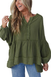 Henley Button Drop Shoulder Loose Sleeve Raw Edge Top