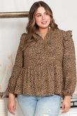 Leopard Frilled Shoulder Decor Plus Size Babydoll Top