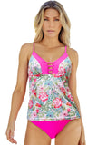 Floral Print Lace-up Criss Cross Tankini Swimsuit