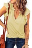 Casual Solid V Neck Butterfly Sleeve Top