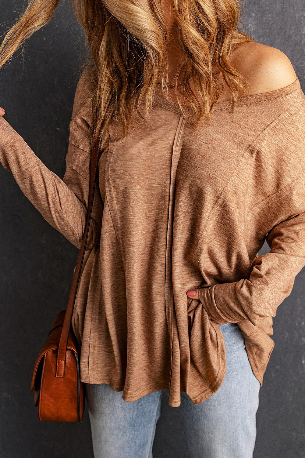 Seamed Loose Fit V Neck Long Sleeve Top