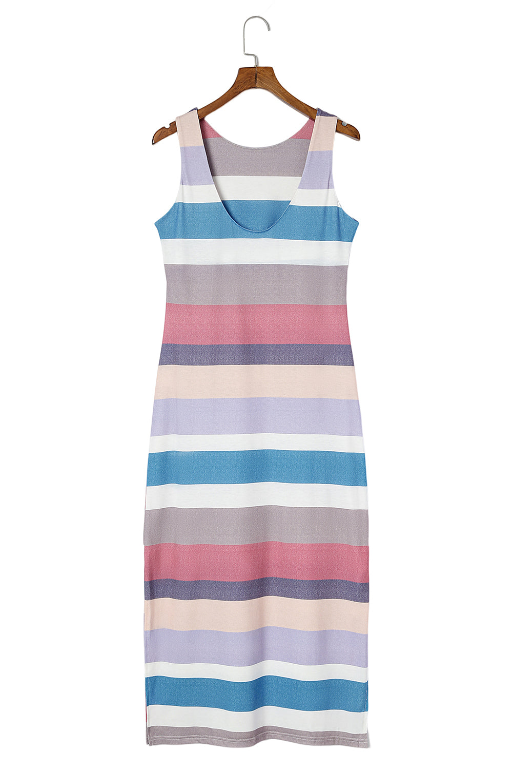 Stripe Print Slit Maxi Tank Top Dress