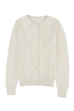 Lace Trim Ribbed Round Neck Button Up Cardigan