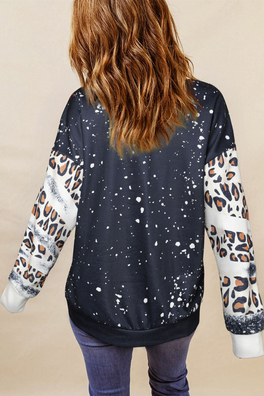 Red Tie Dye Leopard Drop Shoulder Sweatshirt