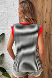 Black Stripe Colorblock Edge Round Neck Tank Top