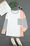 Colorblock Striped Splicing Waffle Knit Long Sleeve Top