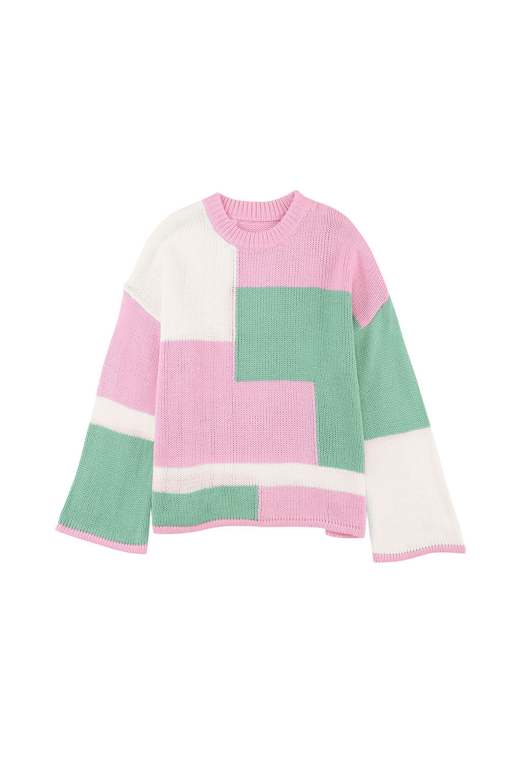 Colorblock Drop Shoulder Bell Sleeve Sweater