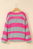 Striped Colorblock Knit V Neck Loose Fit Sweater