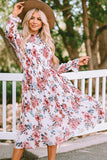 Floral Print Puffy Sleeve Ruffled Midi Dress