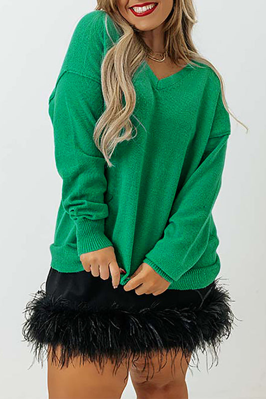 Plus Size Drop Shoulder V Neck Sweater