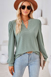 Jacquard V Neck Bishop Sleeve Top