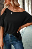 Solid Asymmetrical Neck Loose Casual T-Shirt