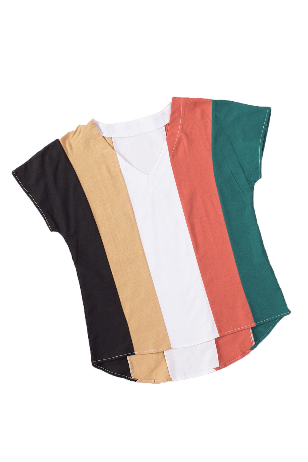 Multicolor Colorblock V Neck Short Sleeve Top