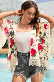 Floral Print Scalloped Lace Splicing Kimono