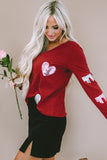 Red Solid Color Patchwork Long Sleeve Top