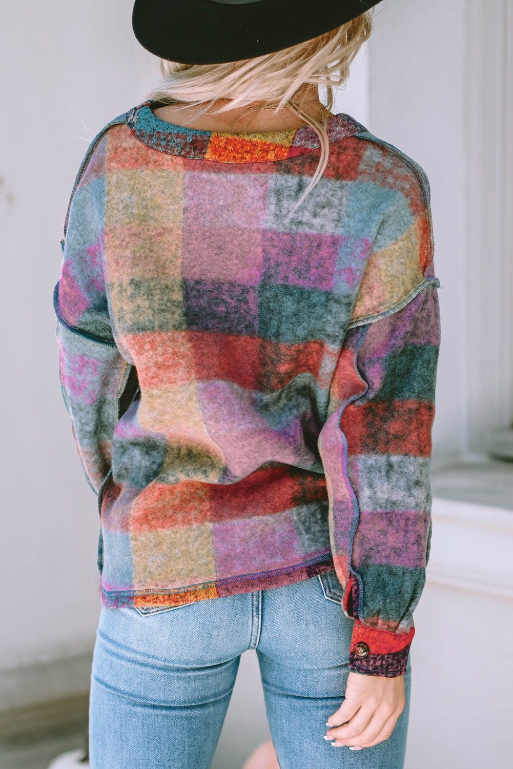 Veste longue surdimensionnée à poches et carreaux brossés multicolores