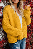 Cardigan jaune en grosse maille ouvert sur le devant