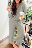 Ribbed Drop Shoulder Pullover and Pants Lounge Set