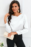 Solid Asymmetric V Neck Long Sleeve Satin Blouse