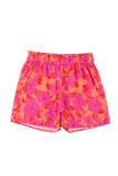 Short rose à taille smockée et imprimé floral