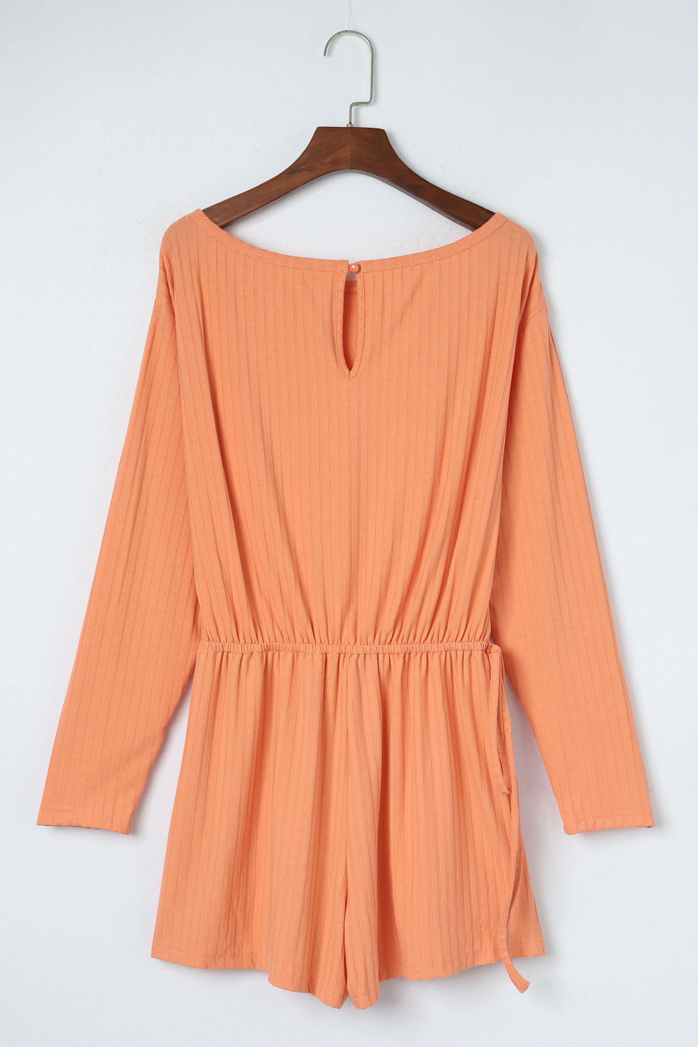 Ribbed Drawstring Waist Long Sleeve Romper