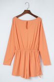 Ribbed Drawstring Waist Long Sleeve Romper