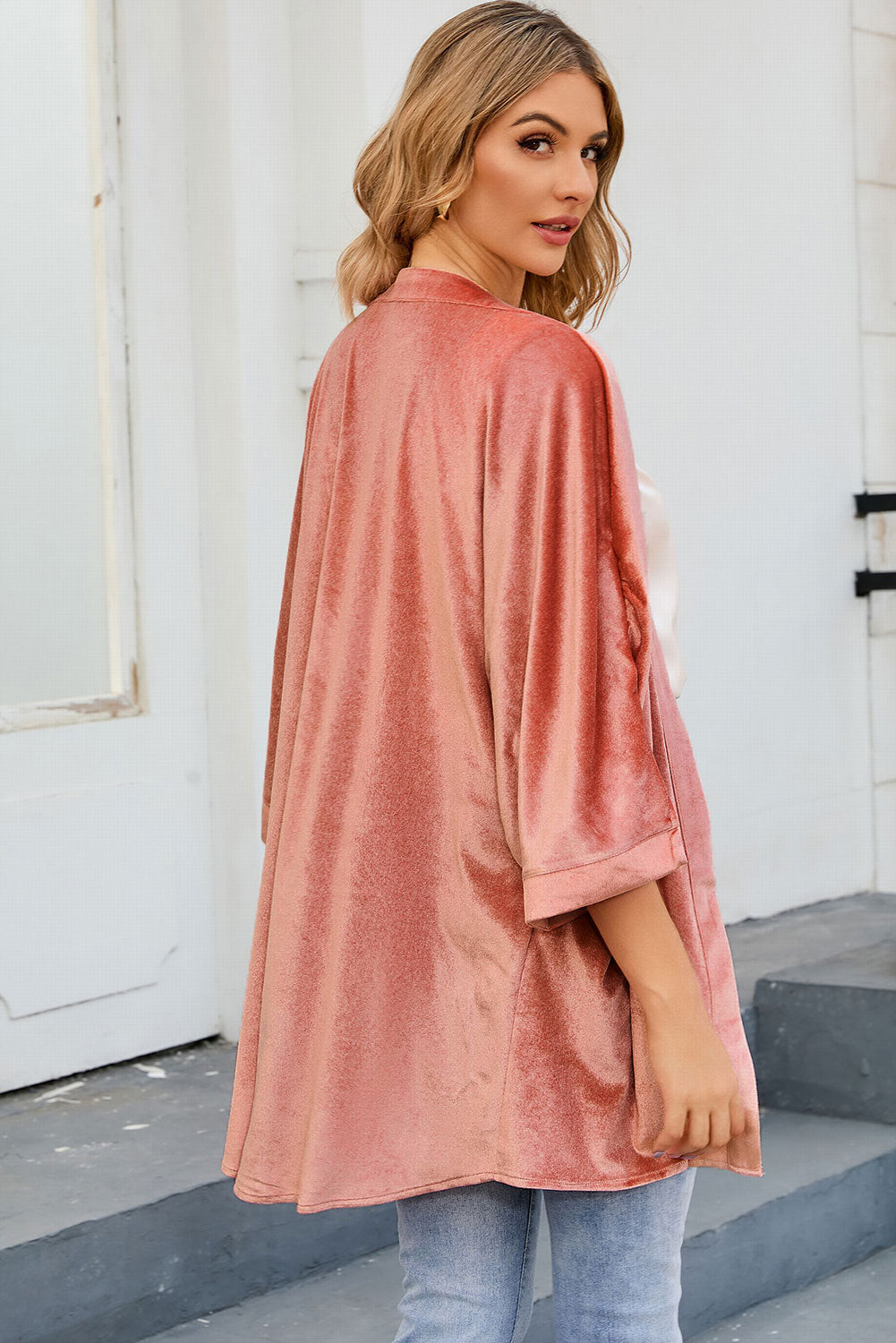 Cardigan à manches larges en velours rétro rose