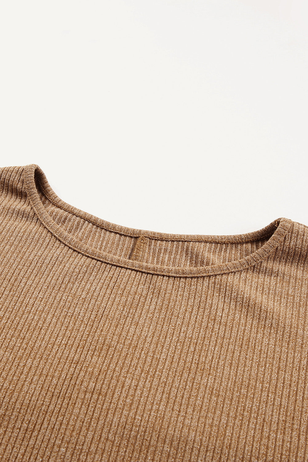 Solid Crew Neck Loose Ribbed Knit Top