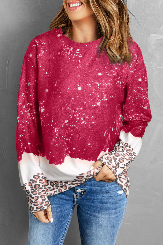 Red Leopard Bleached Pullover Sweatshirt