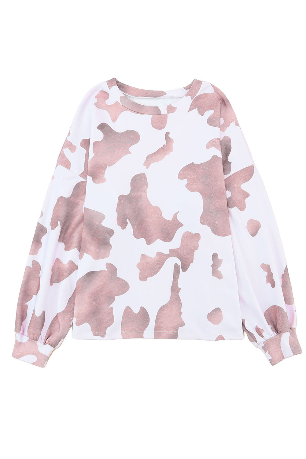 Cow Spots Print Drop Shoulder Puff Sleeve Sweatshirt