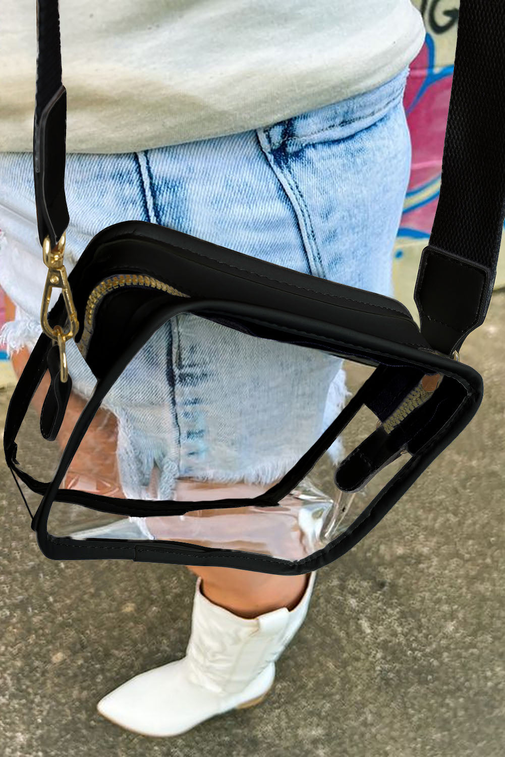 Clear PVC Leather Strap Crossbody Bag