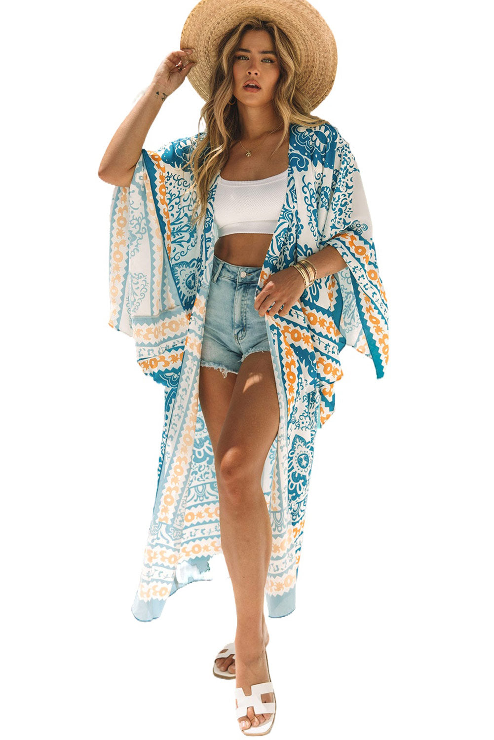 Paisley Mix Pattern Print Long Kimono