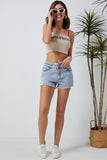 Diamond Studded Vintage Wash Denim Shorts