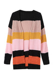 Waffle Knit Color Block Open Front Cardigan