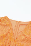 Orange Flutter Sleeve Wrap V Neck Floral Lace Short Dress