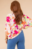 Floral Print Cowl Neck Plus Size Blouse