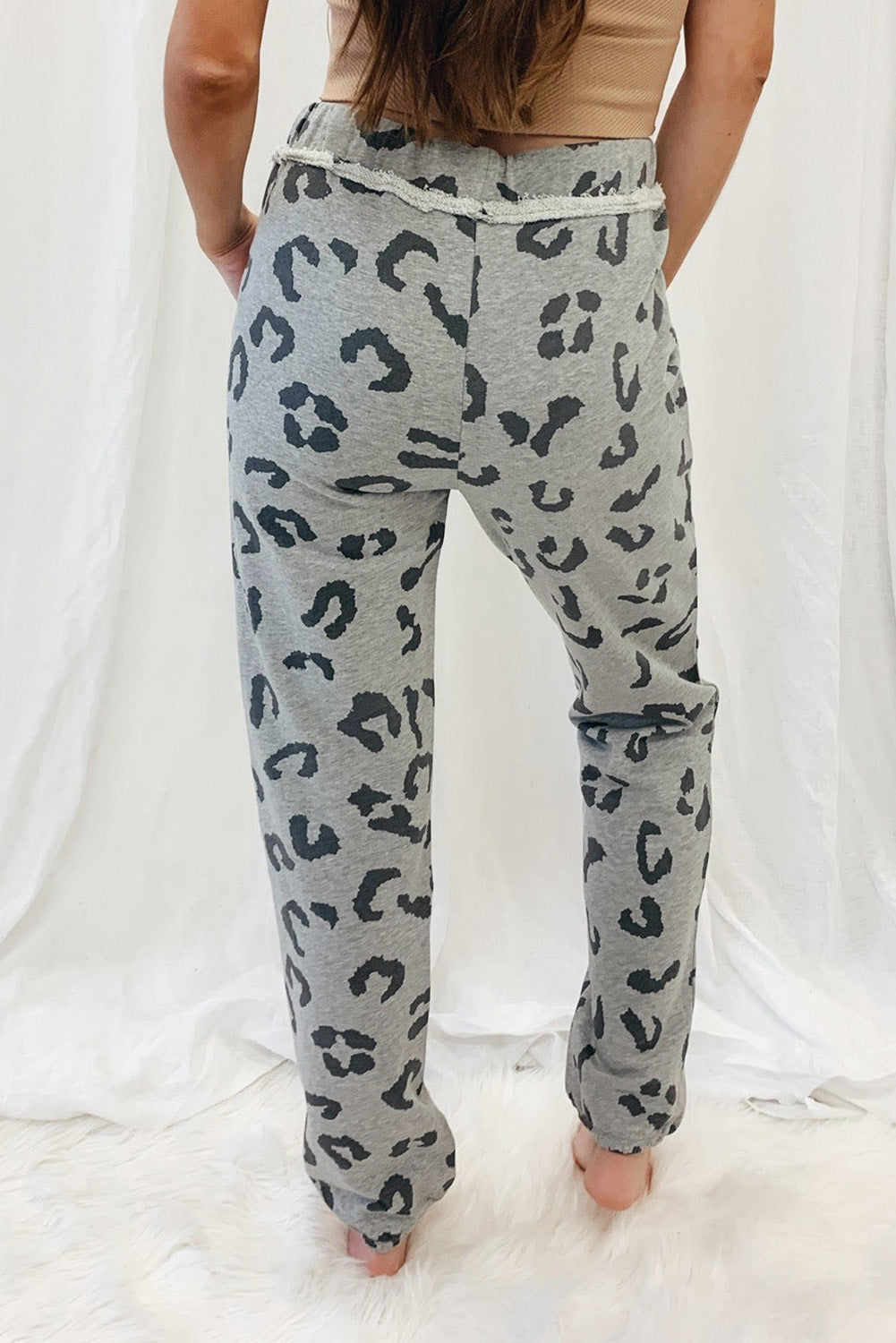 Leopard Print Drawstring High Waist Jogger Pants